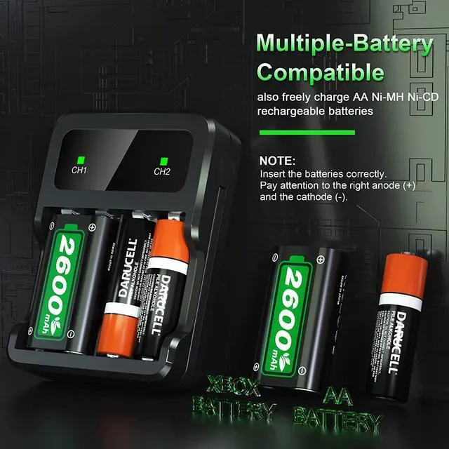 Alt view image 5 of 7 - Rechargeable Battery Packs for Xbox Series X|S/Xbox One, Ponkor 4x2600mAh Batteries with High-Speed Charging Station for Xbox One S/Xbox One X/Xbox One Elite Wireless Controller