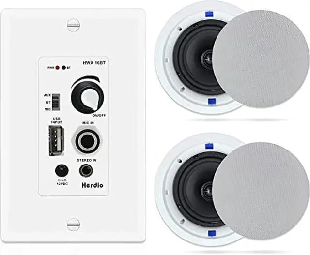 Main image of Herdio 6.5 Inch in Ceiling Speakers 320W 2-Way Flush Mount with Bluetooth Wall Mount Amplifier Receiver Perfect for Home Theater Bathroom Living Room Kitchen Office(A Pair)