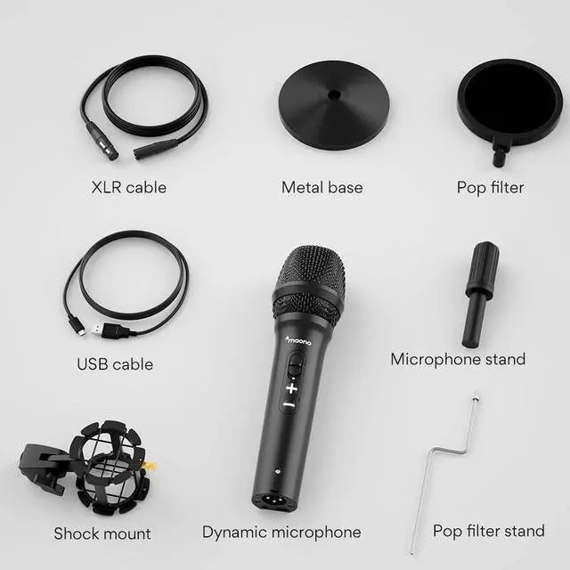 Alt view image 4 of 7 - USB/XLR Podcast Dynamic Microphone, MAONO Studio Mic Kit with Volume Control, Shock Mount, Pop Filter, Ideal for Vocal, Instruments Recording, Voice Over, Live Streaming (HD300T)