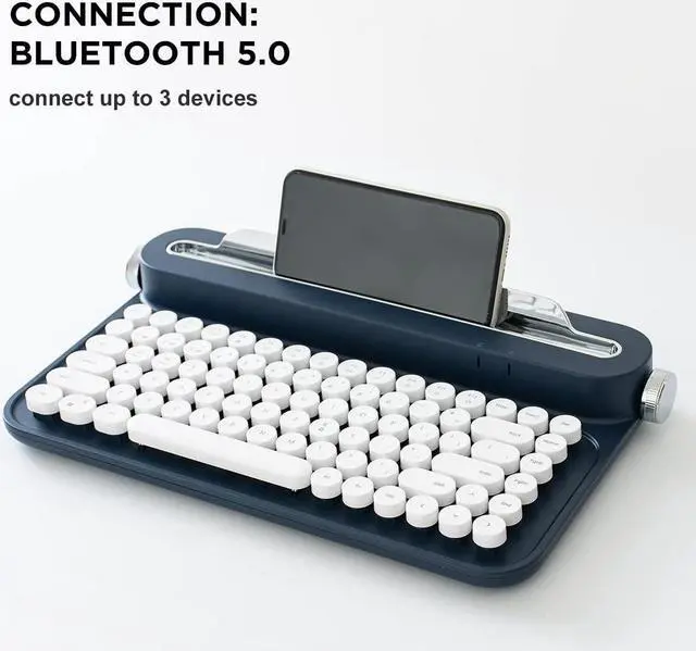 Alt view image 3 of 6 - ACTTO B305 Wireless Keyboard, Retro Bluetooth Typewriter Keyboard with Integrated Stand for Multi-Device (B305 English, Midnight)