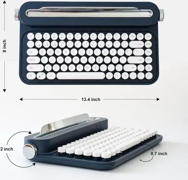Alt view image 4 of 6 - ACTTO B305 Wireless Keyboard, Retro Bluetooth Typewriter Keyboard with Integrated Stand for Multi-Device (B305 English, Midnight)