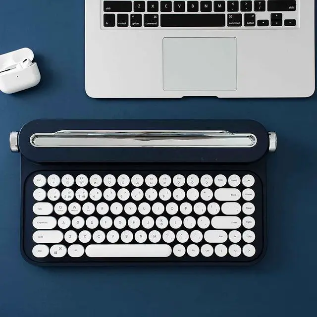Alt view image 6 of 6 - ACTTO B305 Wireless Keyboard, Retro Bluetooth Typewriter Keyboard with Integrated Stand for Multi-Device (B305 English, Midnight)