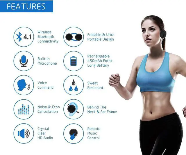 Alt view image 2 of 6 - SH03 Sports Bluetooth 4.1 Headphones, Wireless Stereo Earphones for running with Mic for Wireless Music Streaming and Handsfree Calling, Up to 25 Hours Music time