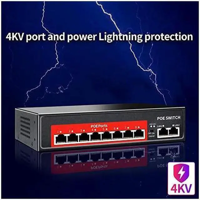 Alt view image 2 of 3 - PoE Switch 8 POE Ports +2 Uplink8023afat PoE+ 100Mbps 120W Builtin Power Extend to 250MeterUnmanaged Metal Plug and Play