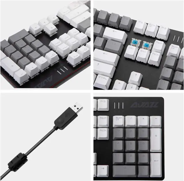 Alt view image 3 of 6 - Ak50 Mechanical Gaming Keyboard - Pbt Keycaps - Grey-White Matching - White Backlit - Blue Switches - Black