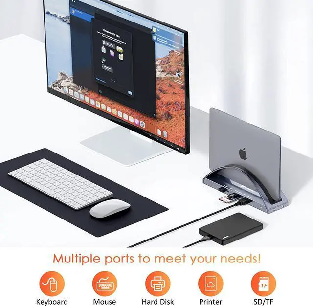 Alt view image 2 of 7 - USB C Docking Station Dual Monitor for MacBook Pro/Air, USB C Dock Dual HMDI, USB C Hub with 2 4K HDMI for Mac, Docking Station Stand with VGA, USB C, PD3.0, 4 USB, Ethernet, Micro SD/TF, 3.5mm Audio