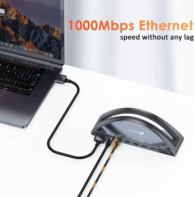 Alt view image 3 of 7 - USB C Docking Station Dual Monitor for MacBook Pro/Air, USB C Dock Dual HMDI, USB C Hub with 2 4K HDMI for Mac, Docking Station Stand with VGA, USB C, PD3.0, 4 USB, Ethernet, Micro SD/TF, 3.5mm Audio