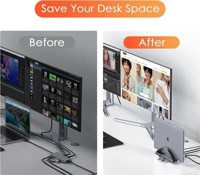 Alt view image 4 of 7 - USB C Docking Station Dual Monitor for MacBook Pro/Air, USB C Dock Dual HMDI, USB C Hub with 2 4K HDMI for Mac, Docking Station Stand with VGA, USB C, PD3.0, 4 USB, Ethernet, Micro SD/TF, 3.5mm Audio