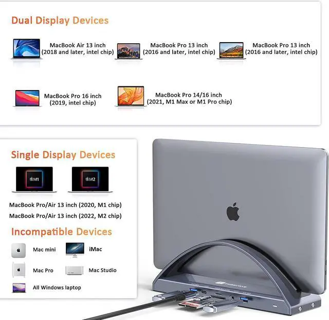 Alt view image 7 of 7 - USB C Docking Station Dual Monitor for MacBook Pro/Air, USB C Dock Dual HMDI, USB C Hub with 2 4K HDMI for Mac, Docking Station Stand with VGA, USB C, PD3.0, 4 USB, Ethernet, Micro SD/TF, 3.5mm Audio