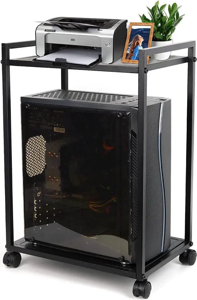 Main image of Computer Tower Stand, 2-Tier CPU Stand PC Stand with Lockable Wheels Under Desk for Office Home (L)