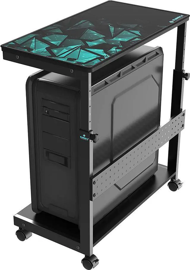 Main image of EUREKA ERGONOMIC Height Adjustable Computer Tower Stand, 2-Tier ATX-Case CPU Holder Cart Under Desk Mobile PC Laptop Standing Table Home Office Gaming Accessories w/ Rolling Wheels & Mouse Pad, Black