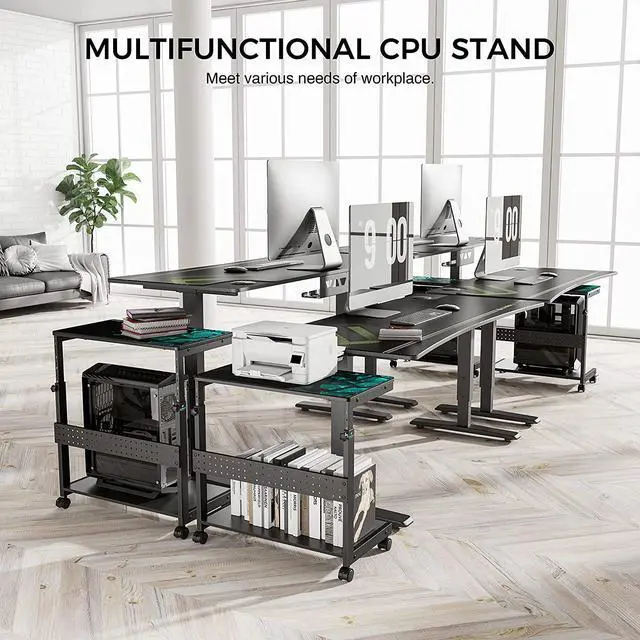 Alt view image 3 of 7 - EUREKA ERGONOMIC Height Adjustable Computer Tower Stand, 2-Tier ATX-Case CPU Holder Cart Under Desk Mobile PC Laptop Standing Table Home Office Gaming Accessories w/ Rolling Wheels & Mouse Pad, Black