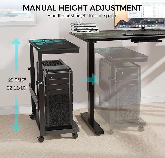 Alt view image 4 of 7 - EUREKA ERGONOMIC Height Adjustable Computer Tower Stand, 2-Tier ATX-Case CPU Holder Cart Under Desk Mobile PC Laptop Standing Table Home Office Gaming Accessories w/ Rolling Wheels & Mouse Pad, Black