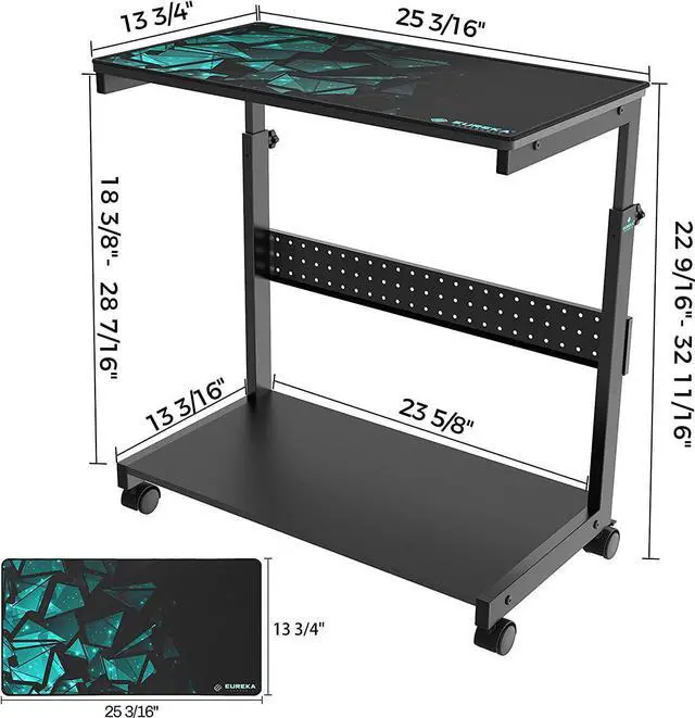Alt view image 7 of 7 - EUREKA ERGONOMIC Height Adjustable Computer Tower Stand, 2-Tier ATX-Case CPU Holder Cart Under Desk Mobile PC Laptop Standing Table Home Office Gaming Accessories w/ Rolling Wheels & Mouse Pad, Black