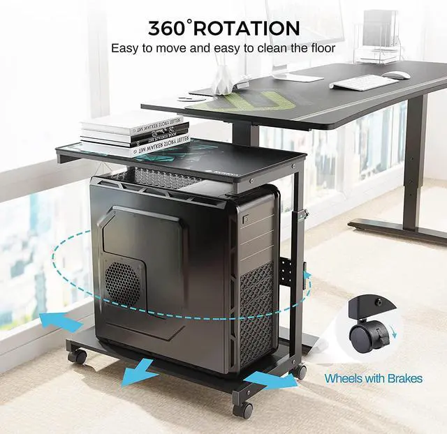 Alt view image 6 of 7 - EUREKA ERGONOMIC Height Adjustable Computer Tower Stand, 2-Tier ATX-Case CPU Holder Cart Under Desk Mobile PC Laptop Standing Table Home Office Gaming Accessories w/ Rolling Wheels & Mouse Pad, Black