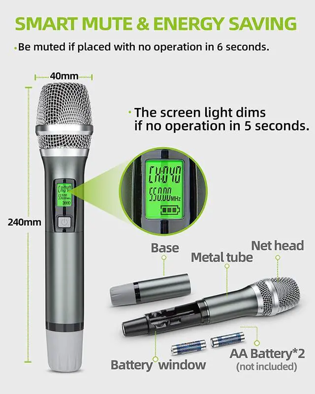 Alt view image 5 of 7 - Wireless Microphone System, Kimyah Metal Dual UHF Cordless Handheld/Bodypack/Headset/Lapel Mic, 200 Channels, 328ft Range, Auto IR Pairing, Ideal for Church and Karaoke, Events(KY-2208)