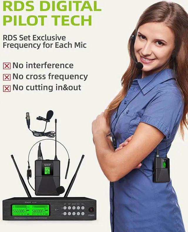 Alt view image 7 of 7 - Wireless Microphone System, Kimyah Metal Dual UHF Cordless Handheld/Bodypack/Headset/Lapel Mic, 200 Channels, 328ft Range, Auto IR Pairing, Ideal for Church and Karaoke, Events(KY-2208)