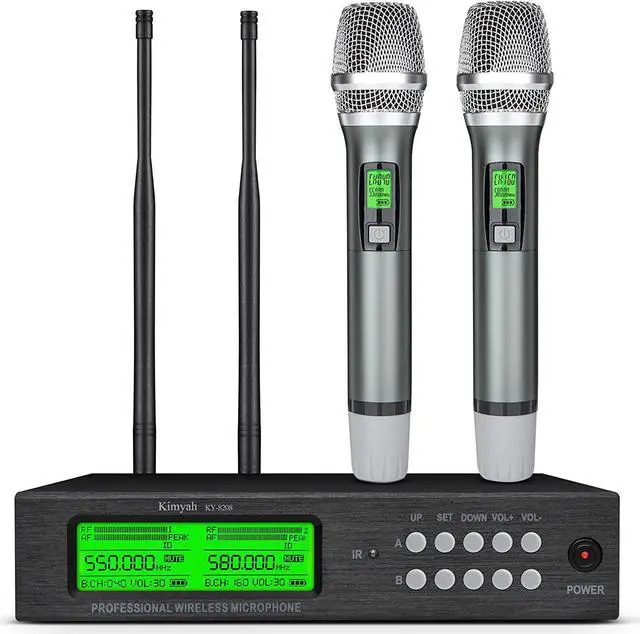 Main image of Wireless Microphone System, Kimyah All Metal Dual UHF Cordless Mics of Handheld, 328ft Range, Ideal for Church, Conference and Karaoke, DJ, Wedding(KY-8208)