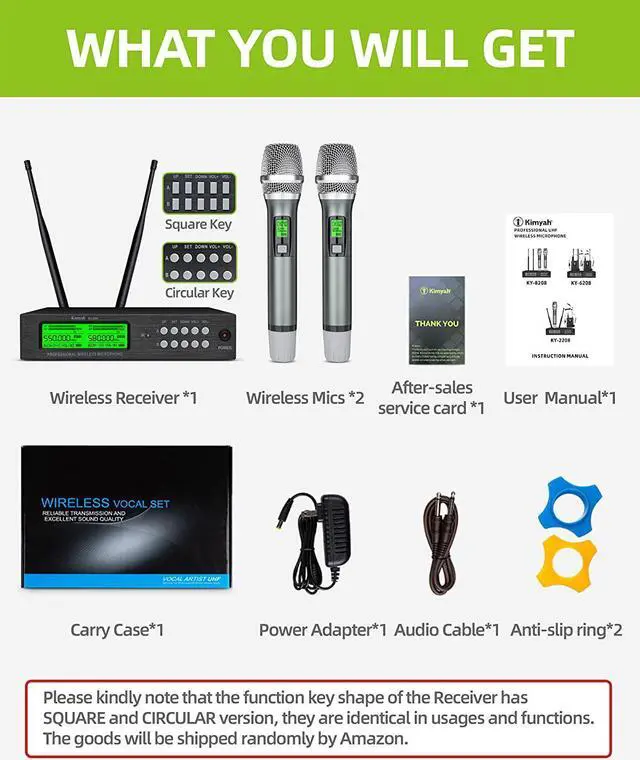 Alt view image 2 of 7 - Wireless Microphone System, Kimyah All Metal Dual UHF Cordless Mics of Handheld, 328ft Range, Ideal for Church, Conference and Karaoke, DJ, Wedding(KY-8208)