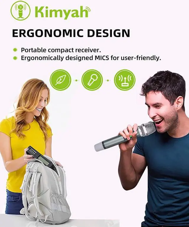 Alt view image 7 of 7 - Wireless Microphone System, Kimyah All Metal Dual UHF Cordless Mics of Handheld, 328ft Range, Ideal for Church, Conference and Karaoke, DJ, Wedding(KY-8208)