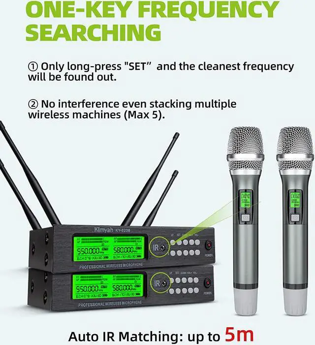 Alt view image 6 of 7 - Wireless Microphone System, Kimyah All Metal Dual UHF Cordless Mics of Handheld, 328ft Range, Ideal for Church, Conference and Karaoke, DJ, Wedding(KY-8208)