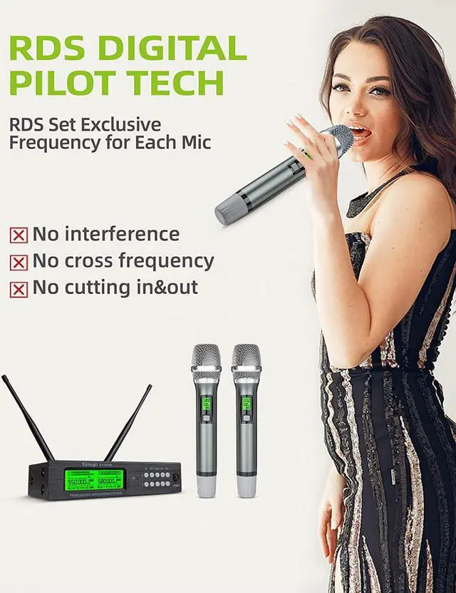 Alt view image 3 of 7 - Wireless Microphone System, Kimyah All Metal Dual UHF Cordless Mics of Handheld, 328ft Range, Ideal for Church, Conference and Karaoke, DJ, Wedding(KY-8208)