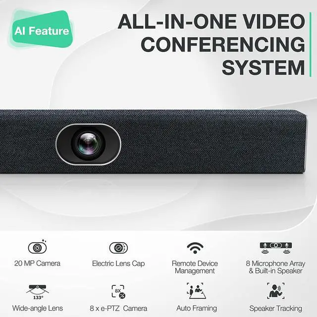 Alt view image 2 of 7 - Yealink Video and Audio Conferencing System Conference Room Camera Video Bar UVC40 for Office Meeting Rooms Teams Zoom Certified 133° Super Wide Angle Lens Speaker Tracking