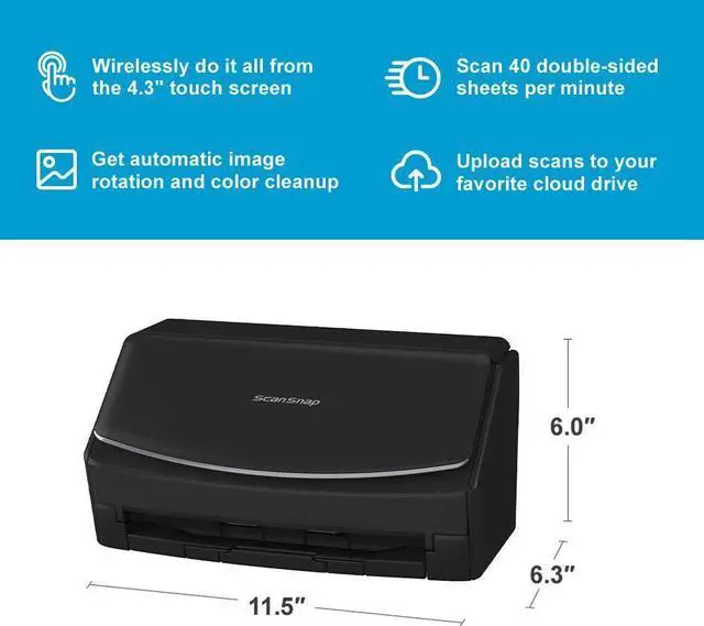 Alt view image 2 of 7 - Fujitsu ScanSnap iX1600 Wireless or USB High-Speed Cloud Enabled Document, Photo & Receipt Scanner with Large Touchscreen and Auto Document Feeder for Mac or PC, Black