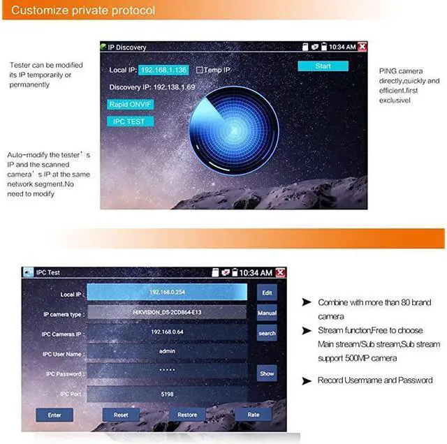 Alt view image 6 of 7 - Upgraded 7 inch IPS Touch Screen H.265 4K IPC-9800 Plus IP Camera Tester CCTV CVBS Analog Tester Built in WiFi with POE/WIFI/8G TF Card/HDMI Output/RJ45 TDR/Dual Window Test/Firmware