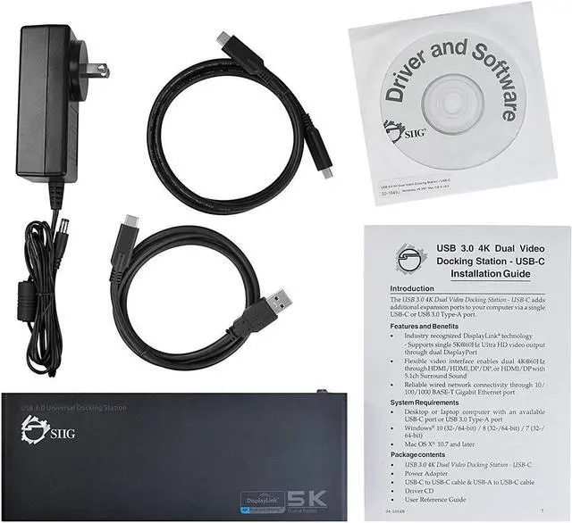 Alt view image 6 of 6 - SIIG USB Type C 4K Dual Monitor Docking Station - Dual 4K@60HZ or Single 5K@60Hz Video Laptop Dock - Thunderbolt 3 Compatible (2 HDMI, 2 DisplayPort Outputs, Gigabit Ethernet, 6 USB 3.0 Ports)