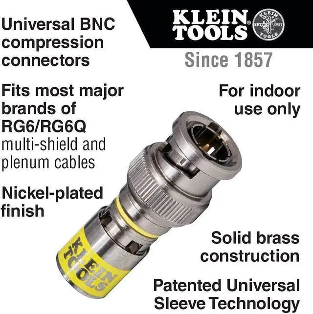 Alt view image 2 of 3 - Klein Tools VDV813-613 BNC-Connector for RG6/6Q Coaxial Cables, Universal Compression Connectors, Male, 35-Pack