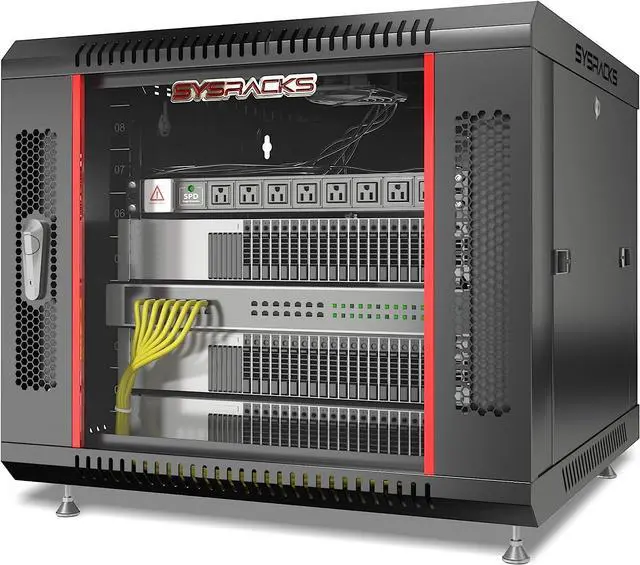 Alt view image 3 of 7 - Network Data Cabinet - 9U Rack Mount - Wall Mount IT Rack - Locking - Server Rack - 24-Inch deep Data Rack - Server Rack Cabinet with POWERBAR/Fan/Shelf/FEET/for Servers - A/V Equipment