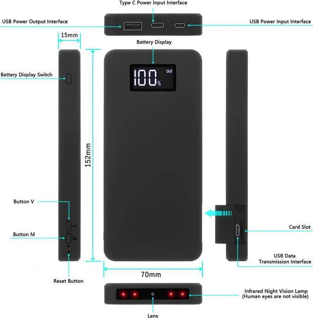 Alt view image 6 of 6 - 64GB Spy Camera Hidden Camera 10000 mAh Full HD 1080P Mini Spy Hidden Camera,Nanny Cam Hidden Camera,Small Hidden Camera with Gravity Sensor/Night Vision - Portable Security Cameras No WiFi