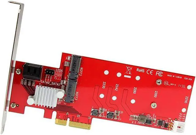 Alt view image 3 of 6 - com 2x M.2 NGFF SSD RAID Controller Card plus 2x SATA III Ports - PCIe - Two Slot PCI Express M.2 RAID Card plus Two SATA Ports (PEXM2SAT3422)