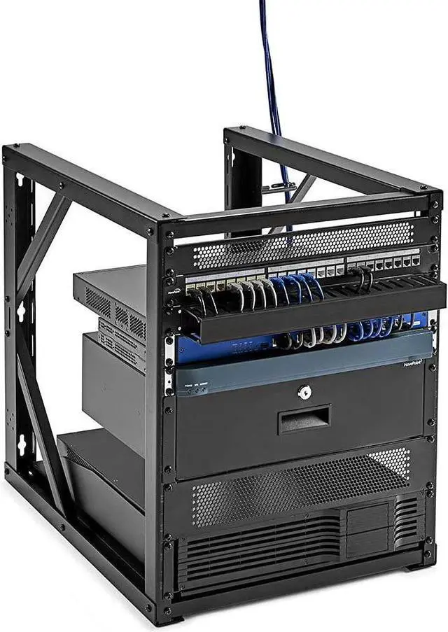 Alt view image 4 of 5 - NavePoint 9U Open Frame Wall Mount Server Rack for 19" Networking IT Equipment & A/V Gear, 24.81" Depth, 198 lbs Weight Capacity, 12-24 Threaded