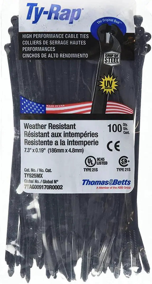 Main image of Thomas and Betts TR TY525MX Cable TIE 50LB 7" UV BLK (Pack of 100)