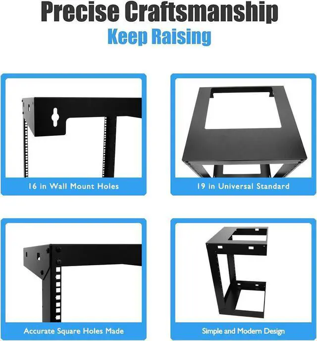 Alt view image 3 of 6 - 6U Wall Mount Open Frame 19'' Server Equipment Rack Threaded 18 inch depth Black