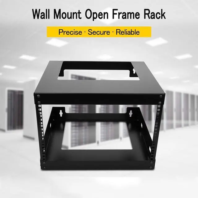 Alt view image 2 of 6 - 6U Wall Mount Open Frame 19'' Server Equipment Rack Threaded 18 inch depth Black