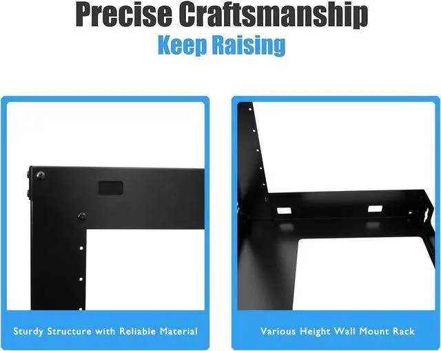 Alt view image 4 of 6 - 6U Wall Mount Open Frame 19'' Server Equipment Rack Threaded 18 inch depth Black