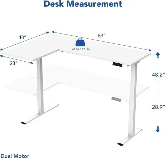 Alt view image 4 of 6 - FLEXISPOT Pro Corner Desk Dual Motor L Shaped Computer Electric Standing Desk Sit Stand Up Desk Height Adjustable White Desk Home Office Table with Splice Board, 63x40