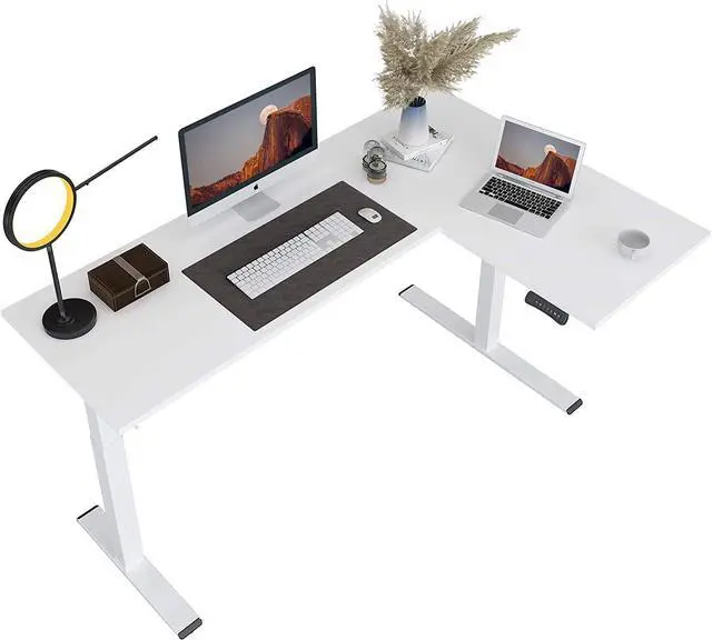 Main image of FLEXISPOT Pro Corner Desk Dual Motor L Shaped Computer Electric Standing Desk Sit Stand Up Desk Height Adjustable White Desk Home Office Table with Splice Board, 63x40
