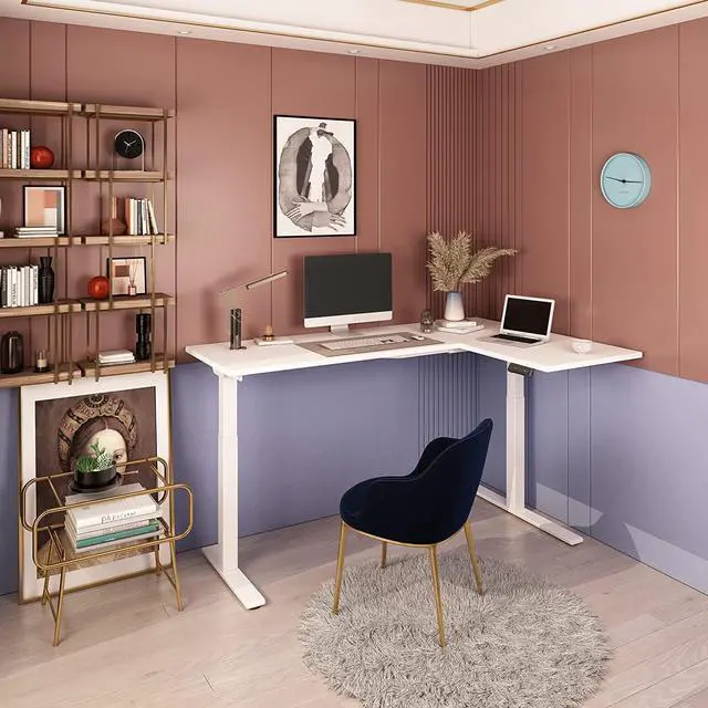 Alt view image 5 of 6 - FLEXISPOT Pro Corner Desk Dual Motor L Shaped Computer Electric Standing Desk Sit Stand Up Desk Height Adjustable White Desk Home Office Table with Splice Board, 63x40