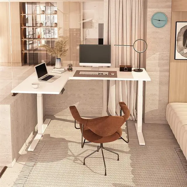 Alt view image 6 of 6 - FLEXISPOT Pro Corner Desk Dual Motor L Shaped Computer Electric Standing Desk Sit Stand Up Desk Height Adjustable White Desk Home Office Table with Splice Board, 63x40