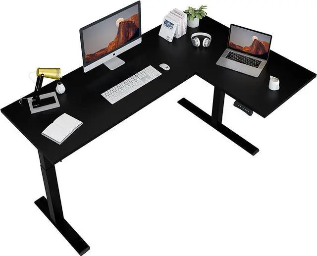 Main image of FLEXISPOT Pro Corner Desk Dual Motor L Shaped Computer Electric Standing Desk Sit Stand Up Desk Height Adjustable Desk Home Office Table with Splice Board, 63x40 Black(2 Pakages)