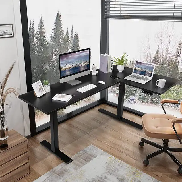 Alt view image 2 of 7 - FLEXISPOT Pro Corner Desk Dual Motor L Shaped Computer Electric Standing Desk Sit Stand Up Desk Height Adjustable Desk Home Office Table with Splice Board, 63x40 Black(2 Pakages)
