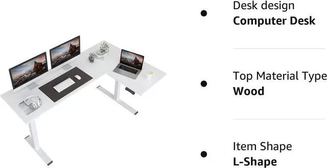 Alt view image 6 of 7 - FLEXISPOT Corner Desk Dual Motor L Shaped Computer Electric Standing Desk Sit Stand Up Desk Height Adjustable Desk Home Office Table with Splice Board, 71x48 White