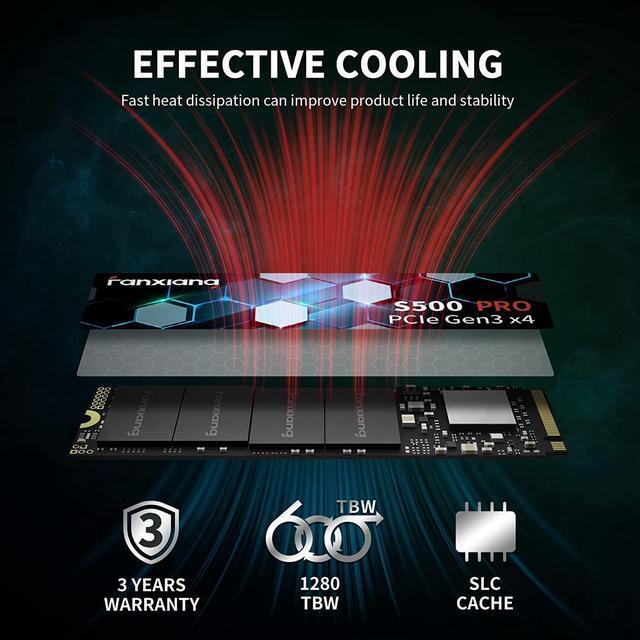 Alt view image 2 of 7 - fanxiang S500 Pro 2TB NVMe SSD M.2 PCIe Gen3x4 2280 Internal Solid State Drive, Graphene Cooling Sticker, SLC Cache 3D NAND TLC, Up to 3500MB/s, Compatible with Laptop and PC Desktops(Black)