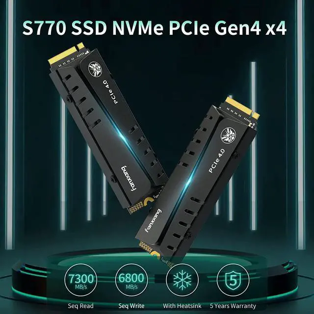 Alt view image 2 of 7 - fanxiang S770 1TB PCIe 4.0 NVMe SSD M.2 2280 Internal Solid State Drive, Configure DRAM Cache, with Heatsink, Up to 7300MB/s, Perfectly Compatible with PS5