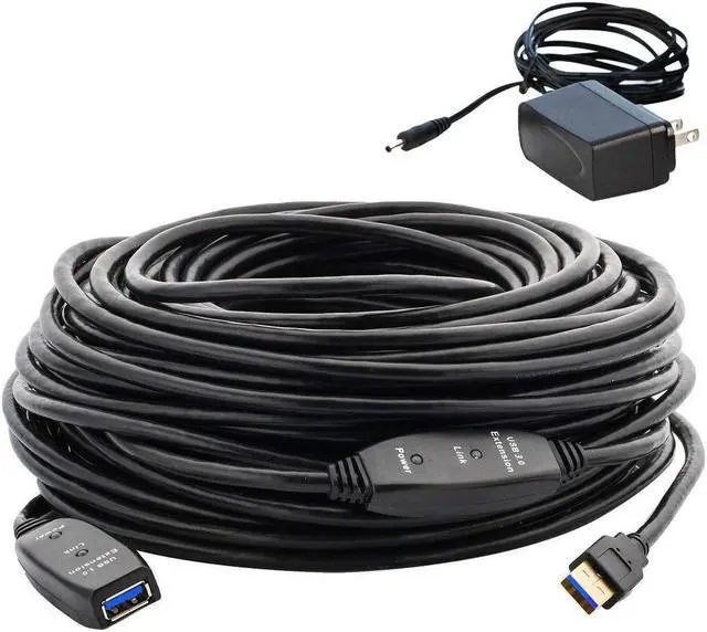 Alt view image 2 of 7 - 50 Feet Active USB Extension Cable 3.0 Male to Female with 2 Extension chipsets Signal Booster - Active Extension/Repeater Cord 15 Meters / 50 Feet (AC Power Supply Included)