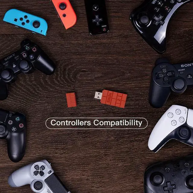 Alt view image 4 of 7 - 8Bitdo Adapter 2 USB Wireless Switch Controller for Windows, Mac & Raspberry Pi, Compatible with Xbox Series X & S Controller, Xbox One Bluetooth Controller, PS5/PS4/PS3 Controller(Brown)